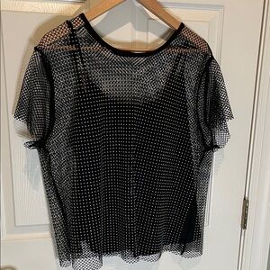 torrid Black Sheer iridescent Mesh Short Sleeve Top with Dot Print